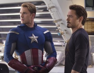 Captain America (Chris Evans) and Tony Stark (Robert Downey Jr.) | ©2012 Marvel Comics