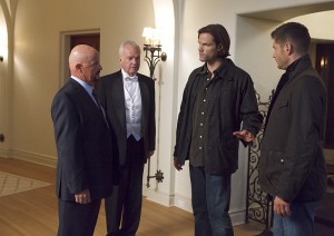 Doug Abrahams as Detective Howard, Kevin McNulty as Phillip, Jared Padalecki as Sam, and Jensen Ackles as Dean in SUPERNATURAL - Season 10 - "Ask Jeeves" | ©2014 The CW/Michael Courtney