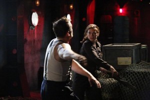 Agent Carter (Hayley Atwell) defends herself against a brute guarding Stark's stolen technology in AGENT CARTER "Time & Tide" | © 2015 ABC/Kelsey McNeal