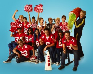 Chord Overstreet, Harry Shum Jr., Naya Rivera, Dianna Agron, Iqbal Theba, Heather Morris, Chris Colfer and Jane Lynch, Kevin McHale, Mark Salling, Amber Riley, Jenna Ushkowitz, Cory Monteith, Lea Michele and Matthew Morrison in GLEE - Season 2 - "The Sue Sylvester Bowl Shuffle" | ©2011 Fox