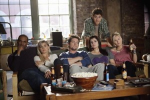 Damon Wayna Jr, Eliza Coupe, Zachary Knighton, Casey Wilson, Adam Pally and Elisha Cuthbert in HAPPY ENDINGS - Season 1 - "Your Couples Friends & Neighbor" | ©2011 ABC/Bruce Birmelin