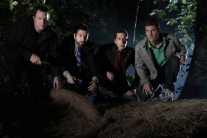 Adam Baldwin, Joshua Gomez, Zachary Levi and Ryan McPartlin in CHUCK - Season 4 - "Vs. Agent X" |©2011 NBC/Chris Haston