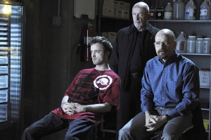 Jesse Pinkman, Jonathan Banks and Bryan Cranston in BREAKING BAD - Season 4 - "Box Cutter" | ©2011 AMC/Ursula Coyote