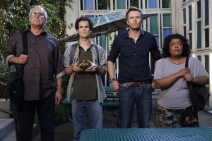 Chevy Chase, David Neher, Joel McHale, Yvette Nicole Brown in COMMUNITY - Season 3 - "Competitive Ecology" | ©2012 NBC/Jordin Althaus