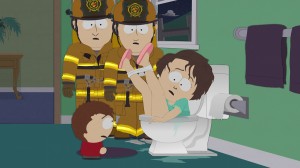 Clyde's mom falls in a toilet in SOUTH PARK - Season 16 - "Reverse Cowgirl" | ©2012 Comedy Central