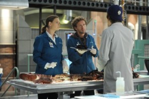 Emily Deschanel, TJ Thyne and Luke Kleintank in BONES - Season 7 - "The Bump in the Road" | ©2011 Fox/Ray Mickshaw