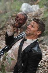 Booth (David Boreanaz) takes an unexpected fall in BONES The Family in the Feud | (c) 2012 Patrick McElhenney/Fox