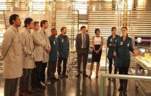 Pej Vahdat, Luke Kleintank, Michael Grant Terry, Joel David Moore, Eugene Byrd, TJ Thyne, John Francis Daley, Tamara Taylor and Michaela Conlin in BONES - Season 8 - "The Patriot in Purgatory" | ©2012/Patrick McElhenney