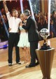 Derek Hough and Kellie Pickler win DANCING WITH THE STARS - Season 16 as host Tom Bergeron congratulates them| ©2013 ABC/Adam Taylor