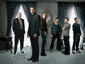 Jon Voight as Mickey Donovan, Liev Schreiber as Ray Donovan, Paula Malcomson as Abby Donovan, Dash Mihok as Bunchy Donovan, Eddie Marsan as Terry Donovan and Pooch Hall as Daryll in Ray Donovan in RAY DONOVAN - Season 1 | ©2013 Showtime/Jeff Riedel