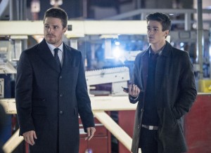 Stephen Amell as Oliver Queen and Grant Gustin as Barry Allen in ARROW - Season 2 - "The Scientist" | ©2013 The CW/Cate Cameron