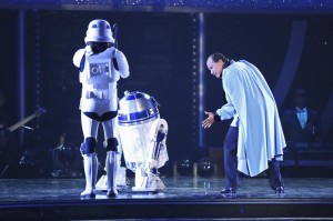 Billy Dee Williams with R2D2 and a Stormtrooper on DANCING WITH THE STARS - Season 18 - Week 1 | ©2014 ABC/Adam Taylor