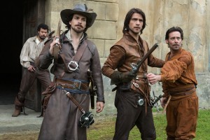 Howard Charles is Porthos, Santiago Cabrera is Aramis and Luke Pasqualino is D'Artagnan in THE MUSKETEERS | ©2014 BBC America/Larry Horricks