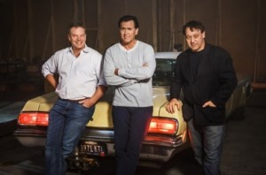 Executive producer Robert Tapert, star of the series and executive producer Bruce Campbell along with executive producer Sam Raimi, original filmmakers of the EVIL DEAD franchise, start production on the TV series ASH VS. EVIL DEAD which will premiere this fall on Starz | © 2015 Starz