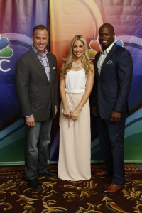 AMERICAN NINJA WARRIOR hosts Matt Iseman, Kristine Leahy and Akbar Gbajabiamila at the April 2015 NBCUniversal Summer Press Day | ©2015 NBC/Paul Drinkwater