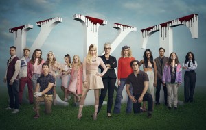 Lucien Laviscount, Glen Powell, Nasim Pedrad, Nick Jonas, Billie Lourd, Ariana Grande, Abigail Breslin, Emma Roberts, Jamie Lee Curtis, Skyler Samuels, Diego Boneta, Keke Palmer, Oliver Hudson, Lea Michele and Niecy Nash in SCREAM QUEENS - Season 1 | ©2015 Fox/Matthias Clamer