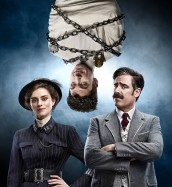 Rebecca Liddiard, Michael Weston as Harry Houdini and Stephen Mangan as Arthur Conan Doyle IN HOUDINI & DOYLE - Season 1 | ©2016 Fox/Mitch Jenkins