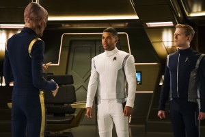 Doug Jones as Lieutenant Saru; Wilson Cruz as Dr. Hugh Culber; Anthony Rapp as Lieutenant Paul Stamets in STAR TREK: DISCOVERY - Season 1 - "Choose Your Pain"|©2017 CBS Interactive. All Rights Reserved/Jan Thijs