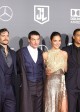 Cast Shot: L - R: Json Momoa, Henry Cavill, Ezra Miller, Gal Gadot, Ray Fisher and Ben Affleck at the World Premiere of JUSTICE LEAGUE