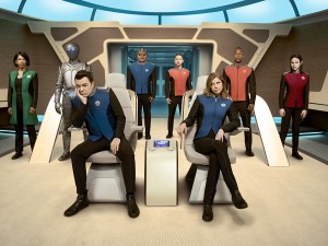 Penny Johnson Jerald, Mark Jackson, Seth MacFarlane, Peter Macon, Scott Grimes, Adrianne Palicki, J. Lee and Halston Sage in THE ORVILLE - Season 1 | ©2017 Fox/Noah Schutz