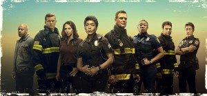 Rockmond Dunbar, Oliver Stark, Jennifer Love Hewitt, Angela Bassett, Peter Krause, Aisha Hinds, Ryan Guzman, and Kenneth Choi in 9-1-1 - Season 2 | © 2019 FOX Broadcasting/Mathieu Young