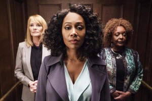 Marg Helgenberger as Lisa Benner, Simone Missick as Lola Carmichael, and L. Scott Caldwell as Roxy Robinson in ALL RISE - Season 1 - "Uncommon Women and Mothers" | ©2019 CBS Broadcasting, Inc./Aaron Epstein