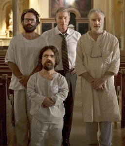 Walton Goggins as Leon, Richard Gere as Dr. Stone, Bradley Whitford as Clyde, and Peter Dinklage as Joseph in THREE CHRISTS | ©2020 IFC Films