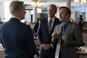Patrick Fabian as Howard Hamlin, Bob Odenkirk as Jimmy McGill, Sewell Whitney as Judge Lawler in BETTER CALL SAUL - Season 5 | ©2020 AMC/Sony Pictures Television/Greg Lewis