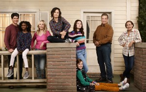 Michael Fishman as D.J. Conner, Jayden Rey as Mary Conner, Lecy Goranson as Becky Conner-Healy, Sara Gilbert as Darlene Conner, Emma Kenney as Harris Conner-Healy, Ames McNamara as Mark Conner-Healy, John Goodman as Dan Conner, and Laurie Metcalf as Jackie Harris in THE CONNERS Season 2 Key Art | ©2020 ABC/Andrew Eccles