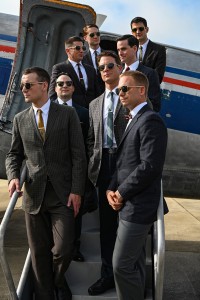 Micah Stock as Deke Slayton, XX, Michael Trotter as Gus Grissom, Aaron Staton as Wally Schirra. Right row front to back: Patrick J. Adams as John Glenn, Jake McDorman as Alan Shepard, Colin O’Donoghue as Gordon Cooper and James Lafferty as Scott Carpenter in THE RIGHT STUFF | ©2020 National Geographic